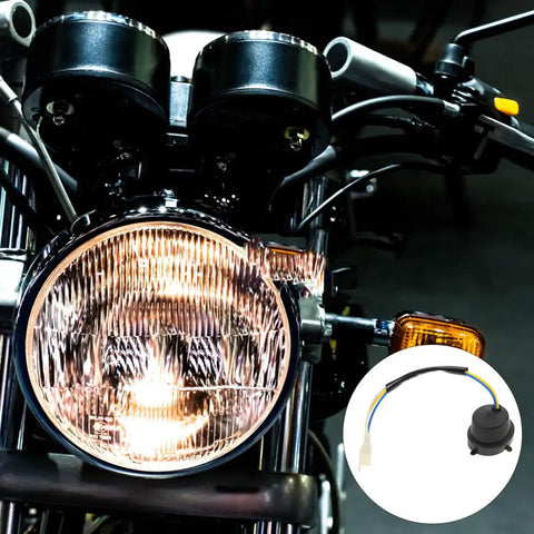 Motorcycle with headlight socket adapter, compatible with scooter and electric bike for quick headlight replacements.