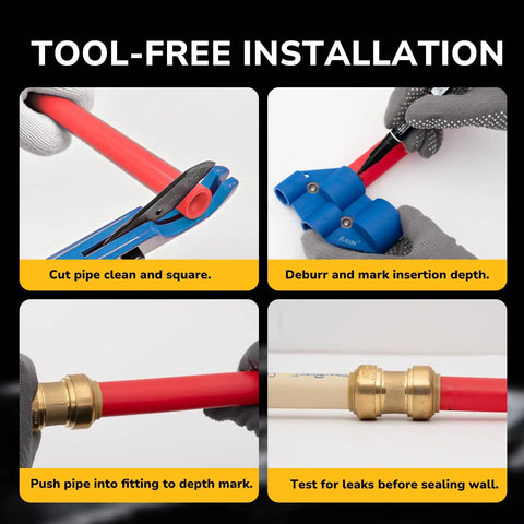 Tool-free installation process for Half Inch Push To Connect Ball Valve Solid Brass Plumbing Shutoff For Pex And Cpvc Tubing.