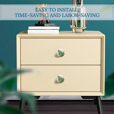 Fern Leaf Cabinet Knobs 2 Pack Round Drawer Pulls For Kitchen on a beige dresser