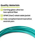 LC To LC Fiber Patch Cable OM3 Multmode Duplex 5 Meters showcasing Corning glass optical fiber and OFNR jacket.