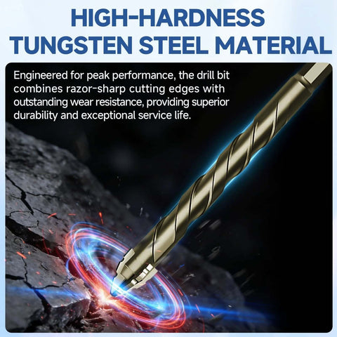 Front view of a gold-tone four-flute twist drill bit with sharp tip for hard materials