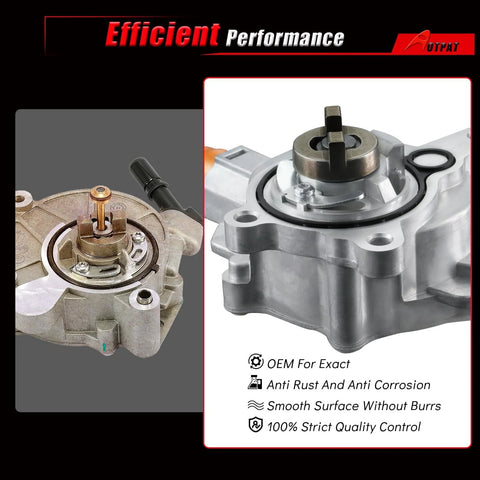 AOTPAT vacuum pump in gray metal shown from two views for Ford, Lincoln and Land Rover vehicles.