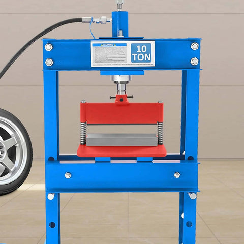 Front view of 12 Inch Hydraulic Press Brake Attachment For Standard 12 And 20 Ton Shop Presses in blue frame