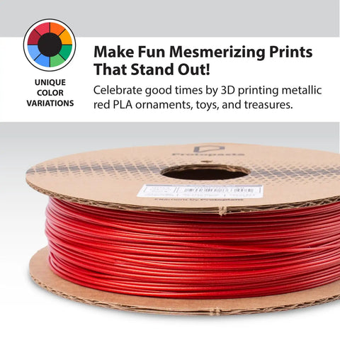 Snag This Candy Apple Metallic Red HT PLA 3D Printer Filament 1.75mm 500G Spool showing shiny metallic red filament on spool.