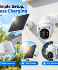Slick Solar Powered Outdoor Wireless Security Camera Capturing Crisp 3MP HD Video with solar panel and weatherproof design.