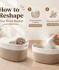 No Sweat Cotton Fabric Storage Baskets 4 Pack Organizers For Shelf And Cabinet White Khaki, reshaping instructions with towels inside.