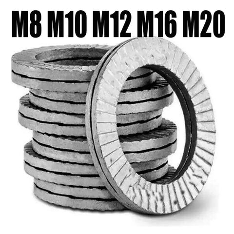 Top Tier Wedge Lock Washers For M20 Bolts stacked, solid copper, designed for secure truck builds with no slip performance.