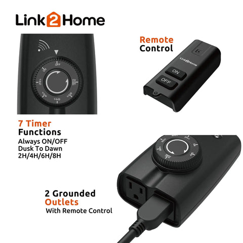 Heavy Duty Outdoor Weatherproof Dual Outlet Remote Control With Dusk To Dawn Sensor Programmable 24 Hour Timer, remote control unit with outlet timer features.