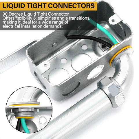 Close-up of Built Tough Liquid Tight Connector 90 Degree Insulated Zinc Die Cast Metal Tight Electrical Conduit Connector in use