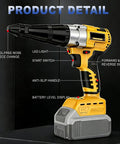 Heavy Duty Brushless Cordless Rivet Gun Compatible With DeWalt 20V Battery displaying tool-free nose, LED light, and anti-slip handle.
