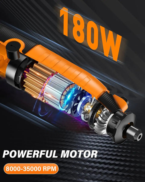 Professional Corded Rotary Tool Kit With Flex Shaft And Six Variable Speeds For Engraving Carving And Detail Work 180 Watt Motor inside view of 180W powerful motor