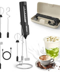 Rechargeable Handheld Milk Frother With Stand, USB C Charge, 3 Speeds And 3 Heads, Travel Case Included, for lattes and cappuccinos