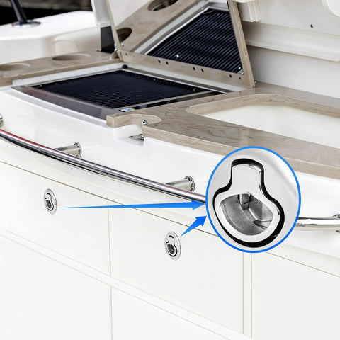Tough As Nails Marine Slam Latch Handles 316 Stainless Steel Flush Deck Hatch Locks For Boats And RV Camper Doors With Slick Polish.