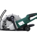 2600W 14 Inch Concrete Saw With Diamond Blade Wet Dry Electric Circular Cutter For Granite And Porcelain And Tile 4300 Rpm side view with base and handle
