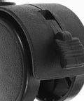 Close-up of Easy Replacement Swivel Caster Wheels For Trash Cans And Buckets, 360 Degree Mobility, with visible brake mechanism.