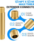 Beefy Brass Pipe Fitting Long Nipple One Half NPT Male To One Half NPT Male 4 Inch Cast Straight Extender Connector, highlighted features