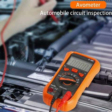 Versatile Digital Multimeter Tester For Home Auto And Industrial Use checking car engine with orange handheld design