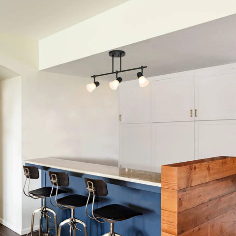 Three Light Kitchen Track Lighting Kit With Adjustable Heads For Islands And Ceilings Go To Modern Glass Shade In Brushed