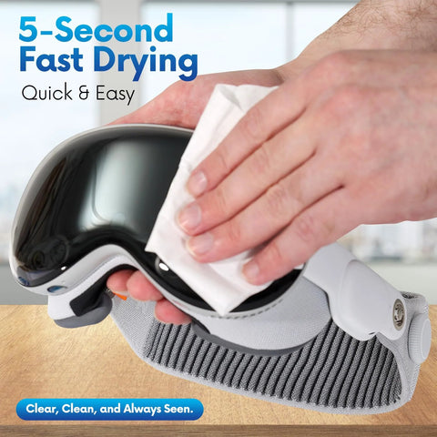 Lens wipes for eyeglasses used on a ski goggle lens; pre-moistened, streak-free cleaner