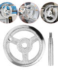 Pro Grade Ergonomic Lathe Hand Wheel Set, Carbon Steel, Chromed Finish, Square Edge Design, 2 Pack Reducing Hand Fatigue For Milling And Drilling Machines, Universal Fit For Long Run Sessions mounted on machine