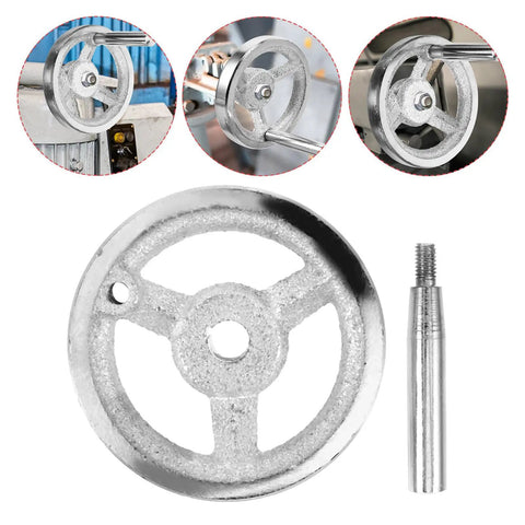 Pro Grade Ergonomic Lathe Hand Wheel Set, Carbon Steel, Chromed Finish, Square Edge Design, 2 Pack Reducing Hand Fatigue For Milling And Drilling Machines, Universal Fit For Long Run Sessions mounted on machine