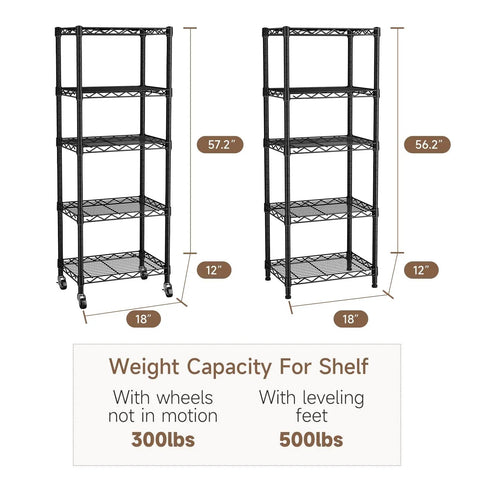 Solid Build Adjustable Wire Rolling Shelving Unit With Smooth Glide Casters And Moisture Resistant Steel Mesh dimensions and weight capacity.