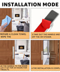 Installation guide for self stick instant cabinet drawer handles set, showing steps for easy application on wooden doors.