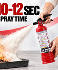 Lightweight Portable Abc Dry Chemical Fire Extinguisher Killer Multipurpose Safety Kit For Home Garage Car Truck Rv Zero Drama Shield in action spraying at a small fire.