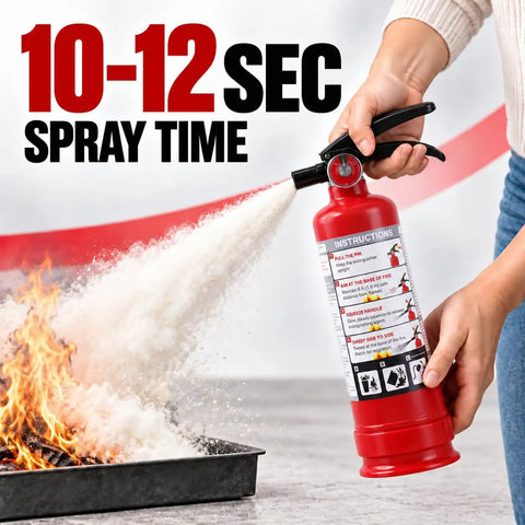2.5 Lb Abc Dry Chemical Fire Extinguisher 4 Pack in use, spraying fire retardant, compact design for quick emergency response.