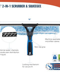 2 In 1 Squeegee And Scrubber Window Cleaning Tool With 14 Inch Blade And 8 Foot Connect And Clean Pole For Streak Free Glass Cleaning At Home Or Pro Jobs Microfiber Sleeve, 14-inch head