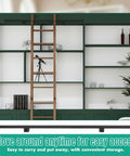 4 Ft Steel Extension Track For Library Ladder Hook Rolling Kit With Dead Smooth Glide Action Built Damn Tough For Customizing Your Whole House Storage Layout, showcasing a green bookshelf with a wooden ladder.