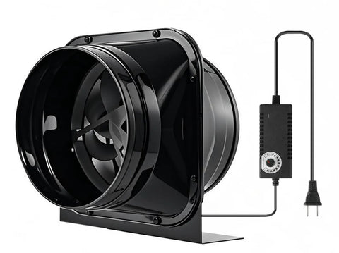 Beefy 10 Inch Inline Duct Exhaust Fan Delivers 1020 CFM With A Copper Motor For Ducting Vents And Grow Rooms, with power adapter