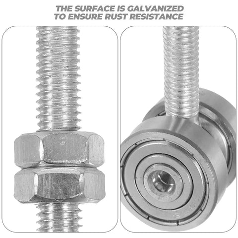 Heavy Duty Double Bearing Sliding Door Rollers With Rugged Steel Pulleys For Smooth Barn Track Glides Silver Finish showing galvanized surface for rust resistance.