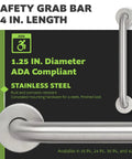 Heavy Duty 24 Inch Bathroom Grab Bar With Rock Solid Brushed Stainless Steel And Slick Concealed Screws For Bathrooms Showers And Badass Ada Certified Wall Assist Handle With Knockout Grip Strength, 1.25 inch diameter.