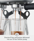 Compact Espresso Machine With 54mm Portafilter And 19 Gram Dose Auto Steam Wand for Milky Microfoam Barista Vibes Third Wave Pro Grade Coffee at Home Brushed Stainless Steel Finish Easy One Touch Espresso And Milk Texturing