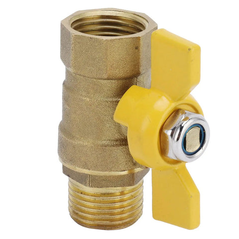 Heavy Duty Brass G1/2 Male Thread Ball Valve To Gas Shut Off Control, yellow handle, durable for plumbing tasks.