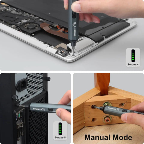 User repairing electronic device with Badass Mini Electric Screwdriver Set With 70 Precision Bits And Five Variable Torque Settings.