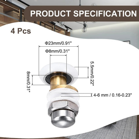 Slick Glide Heavy Duty Shower Door Rollers And Wheels 23 Millimeter Glass Bathroom Replacement Parts For Sliding Tracks Kitchen Drawers White Pack Of Four with dimensions.
