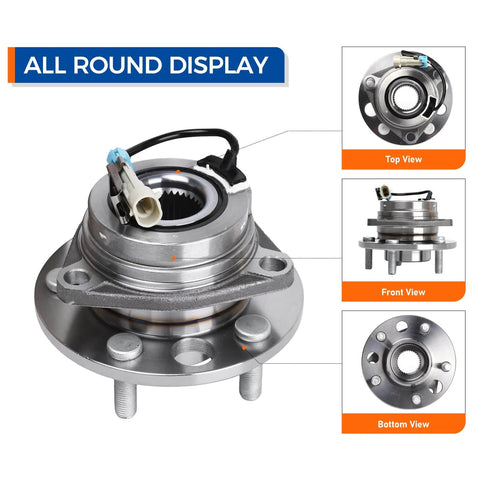 2PCS Front Left/Right Wheel Hub & Bearing Assembly 513087 for 1991 to 1999 GM Vehicles with ABS, Direct-Fit Replacement, multi-view angles