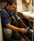 Heavy Duty Pipe Extractor Tool For Snatching Broken Threads Out Of Tricky Tight Corners Without Tearing Down Drywall in use under sink.