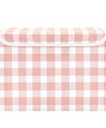 Super Roomy Storage Bins With Lids Generous Folding Closet Organizer Built From Tough Oxford Material in pink checkered design.