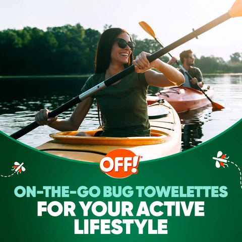 People kayaking, highlighted by OFF! promotion for Deep Woods Mosquito And Insect Repellent Wipes With 25 Percent DEET For Up To Eight Hours Of Protection 12 Individually Wrapped Wipes Per Pack Repels Mosquitoes Ticks Gnats And Chiggers Outdoors All Day Bug Defense.