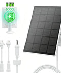 6000 Mah Solar Panel With Built In Battery For Security Cameras 3W Output with charging hub and cables for outdoor use.
