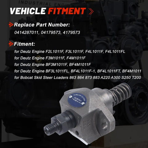 Real Heavy Duty Fuel Injection Unit Pump 4 Pack Replaces 0414287011 4179573, showing detailed vehicle fitment specs.