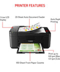 Front view of all in one wireless printer for home office use with auto document feeder and built in fax, black.