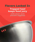 Close-up of stainless steel 12 Inch Melt Dome with steam vents shown against a red background highlighting features.