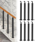 Rock Solid Matte Black Undrilled Handrail Post 35 Or 37 Inch Adjustable 270 Degree Heavy Duty Iron Stair Railing No Drilling Required For Outdoor Patios And Indoor Landings Top Notch Vintage Design displayed with wooden rail.