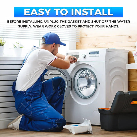Person installing Built Tough Washer Bearing And Seal Kit Replacement Part For Top Load Washers in a bright laundry room.