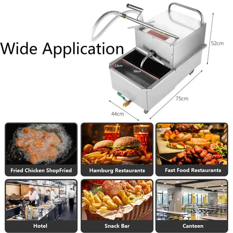 Heavy Duty 65L Commercial Fryer Filter Machine 550W Cooking Oil Filler Cart With Fast Filtration Speed For Restaurant featured in various kitchen settings.