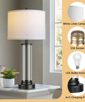Touch Control Table Lamps Set Of 2 With USB Ports And 3 Way Dimmable Bedside Lighting showcasing modern black lamp with white shade